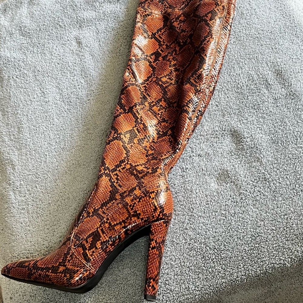 Snake skin thigh high boots. Size 9.5.